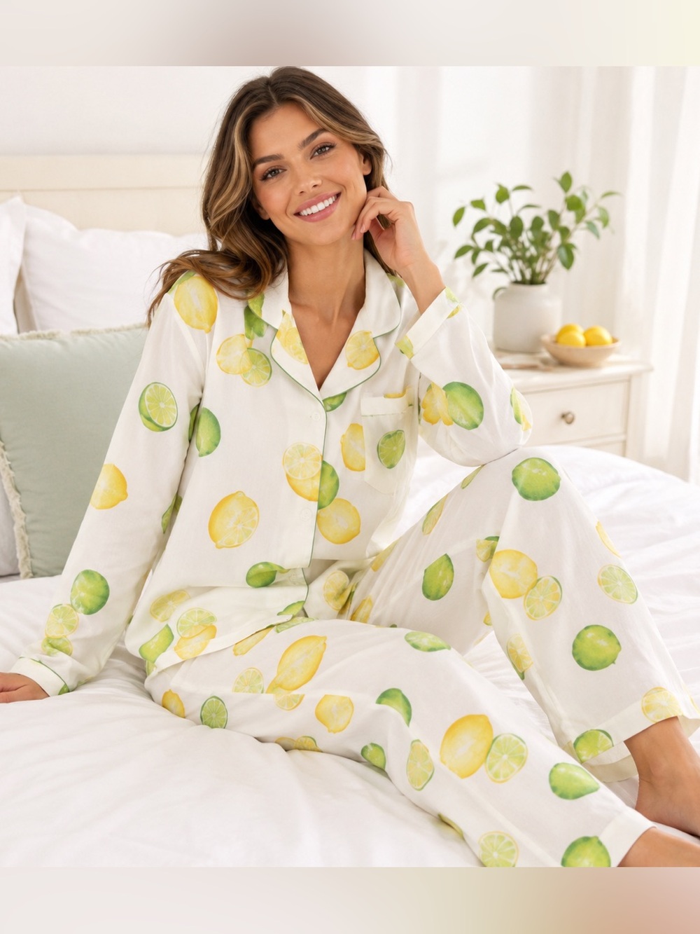 Victoria’s Secret Lemon Lime Citrus Cotton Pajama Set Lounge Size M